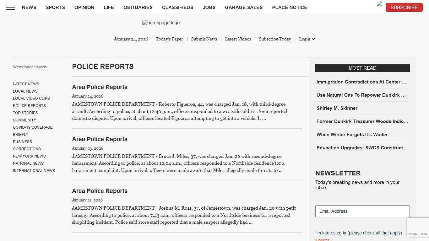 Police Reports News, Sports, Jobs - Post Journal