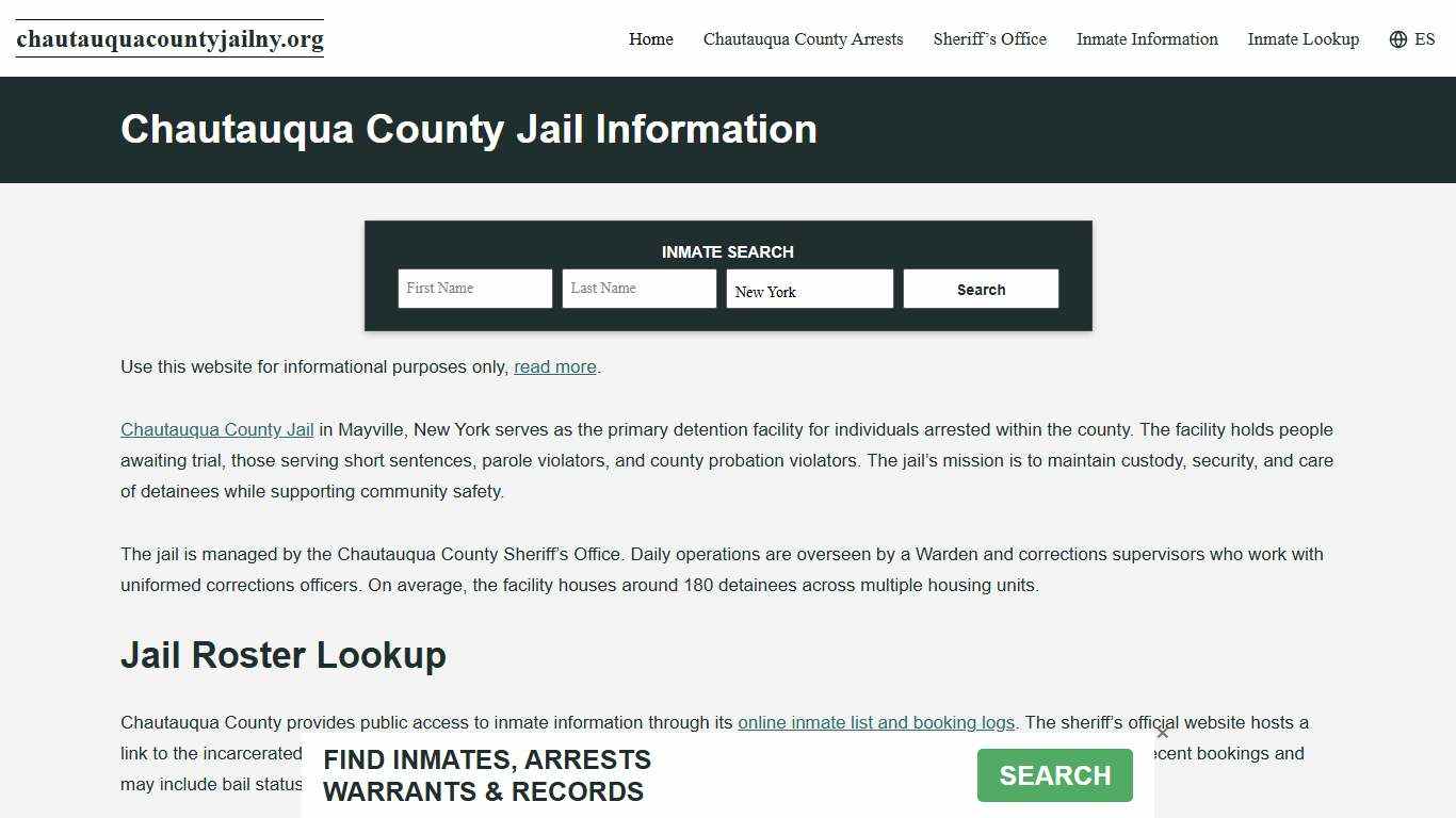 Chautauqua County, NY Jail Roster, Inmate Info