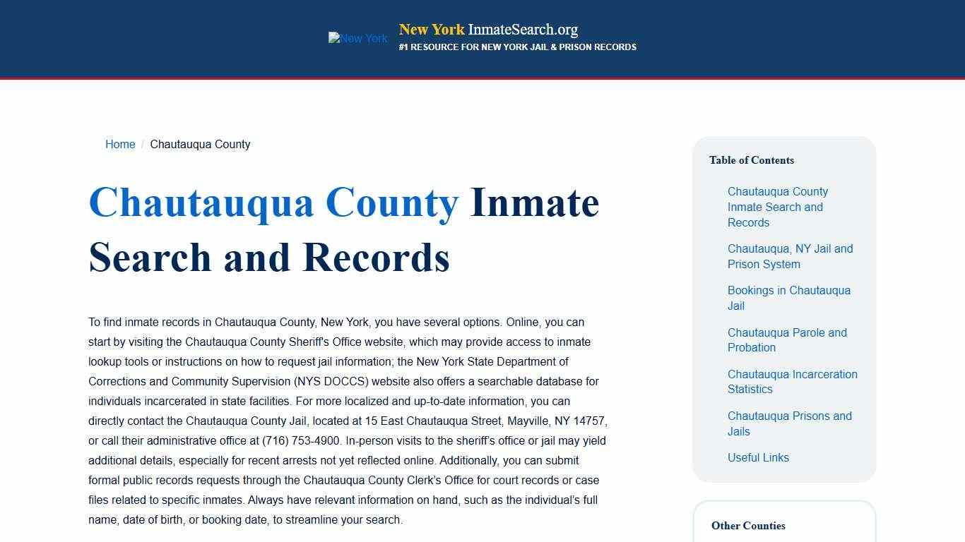 Chautauqua County, NY Inmate & Jail Records Lookup